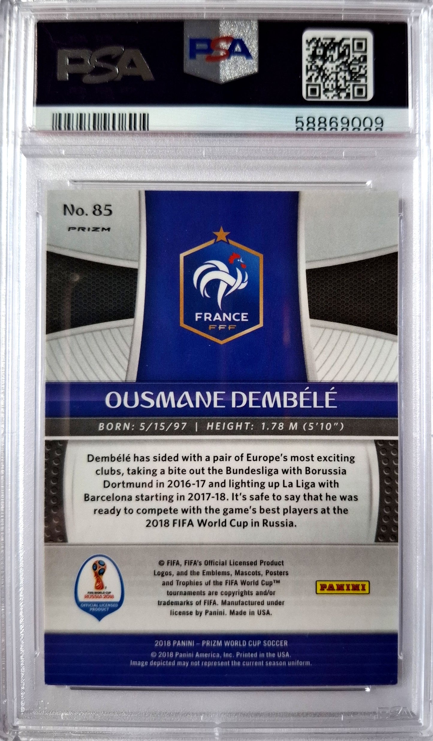 2018 Panini Prizm World Cup Ousmane Dembélé Silver Prizm #85 France PSA 9