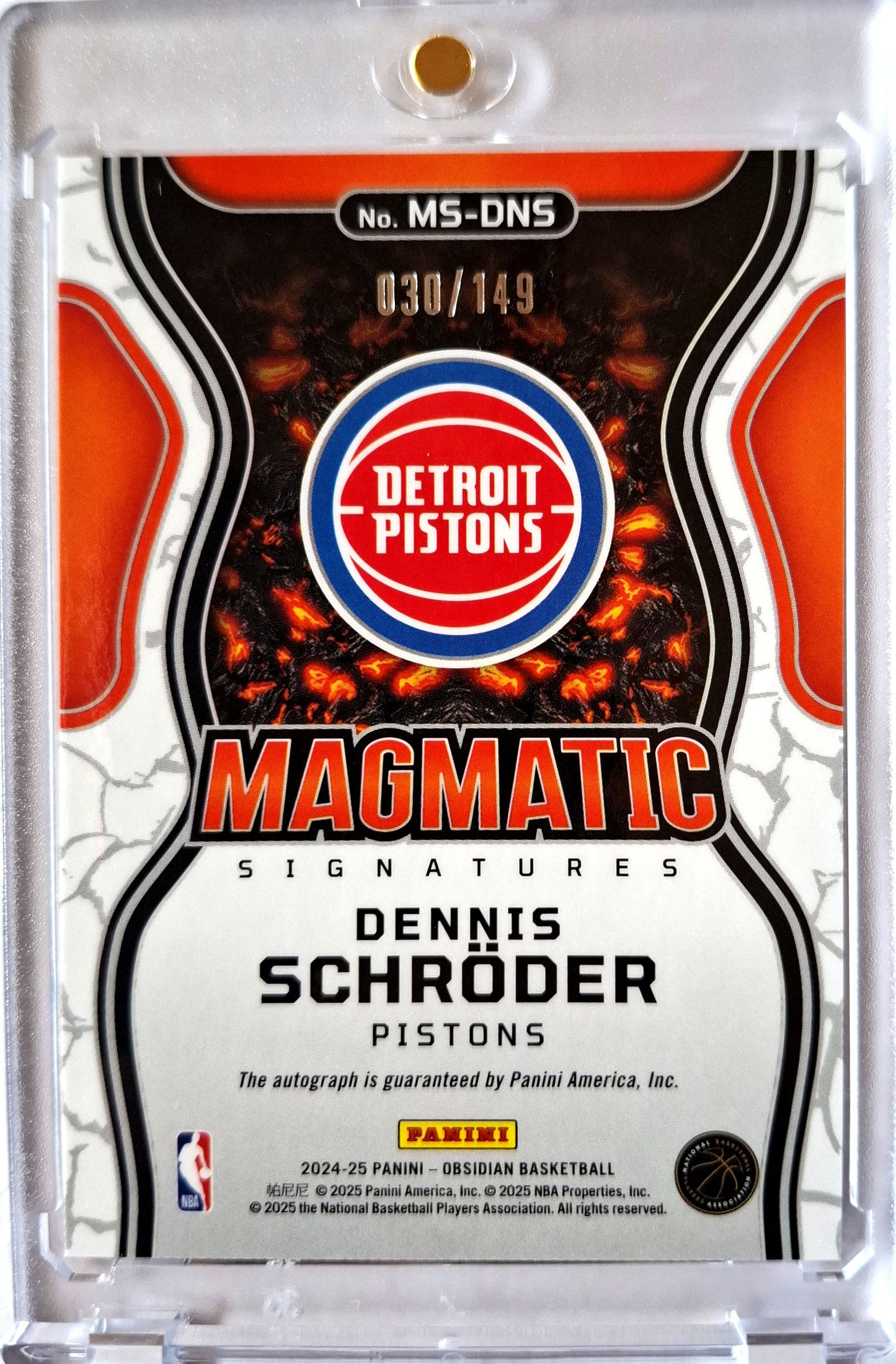 2024-25 Panini Obsidian Magmatic Signatures Dennis Schröder Auto 030/149 Detroit Pistons