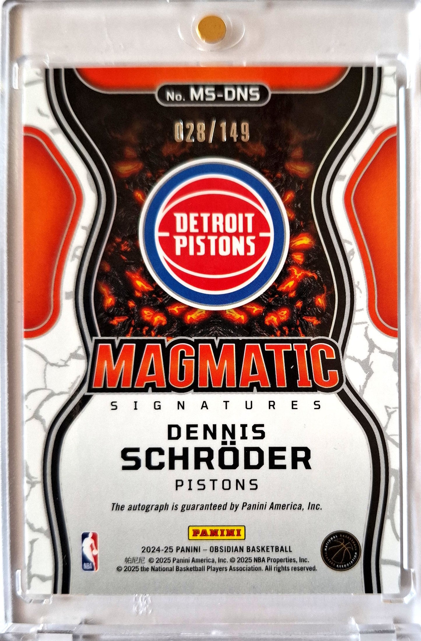 2024-25 Panini Obsidian Magmatic Signatures Dennis Schröder Auto 028/149 Detroit Pistons
