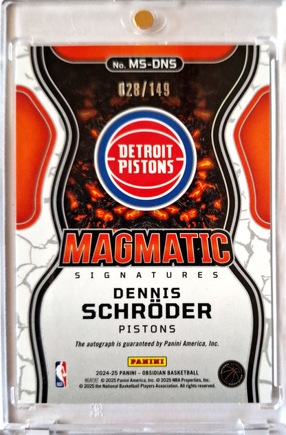 2024-25 Panini Obsidian Magmatic Signatures Dennis Schröder Auto 028/149 Detroit Pistons