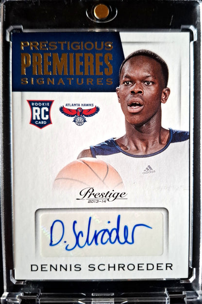 2013-14 Panini Prestigious Premieres Signatures Dennis Schröder Rookie RC Auto Karte Atlanta Hawks.