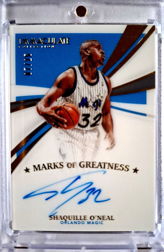 2020-21 Panini Immaculate Marks of Greatness Shaquille O'Neal Auto Karte 07/25 Orlando Magic.