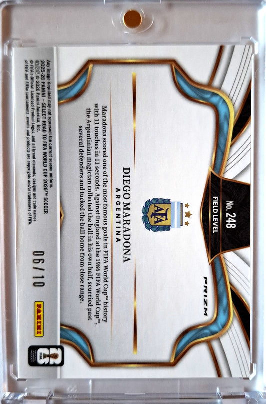 2025-26 Panini Select Road to Fifa World Cup Field Level Gold Prizm Diego Maradona 06/10 Argentina