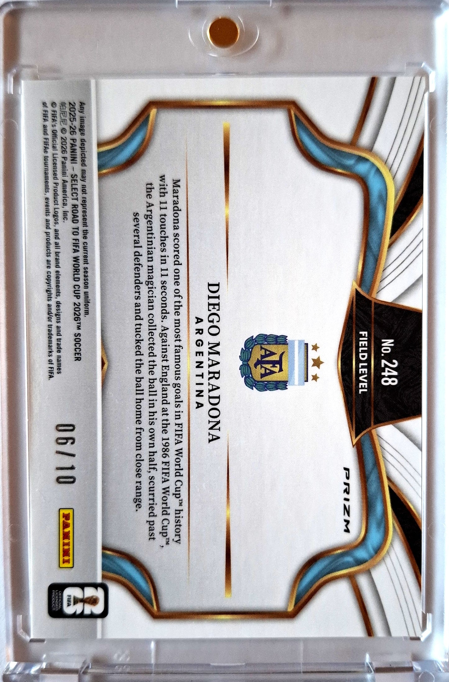2025-26 Panini Select Road to Fifa World Cup Field Level Gold Prizm Diego Maradona 06/10 Argentina