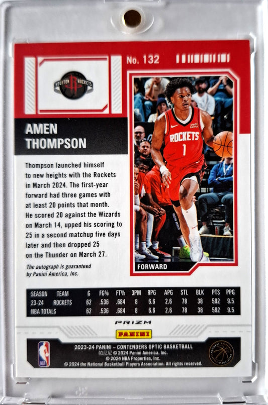 2023-24 Panini Contenders Optic Rookie Ticket Int. Red Scope Autograph Amen Thompson RC Auto SSP Houston Rockets
