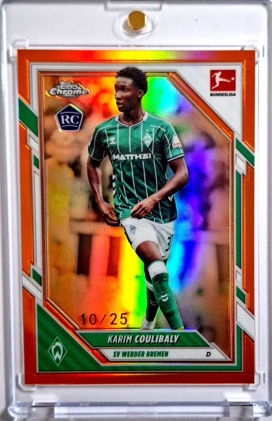 2025-26 Topps Chrome Bundesliga Orange Karim Coulibaly Rookie Karte 10/25 Werder Bremen.