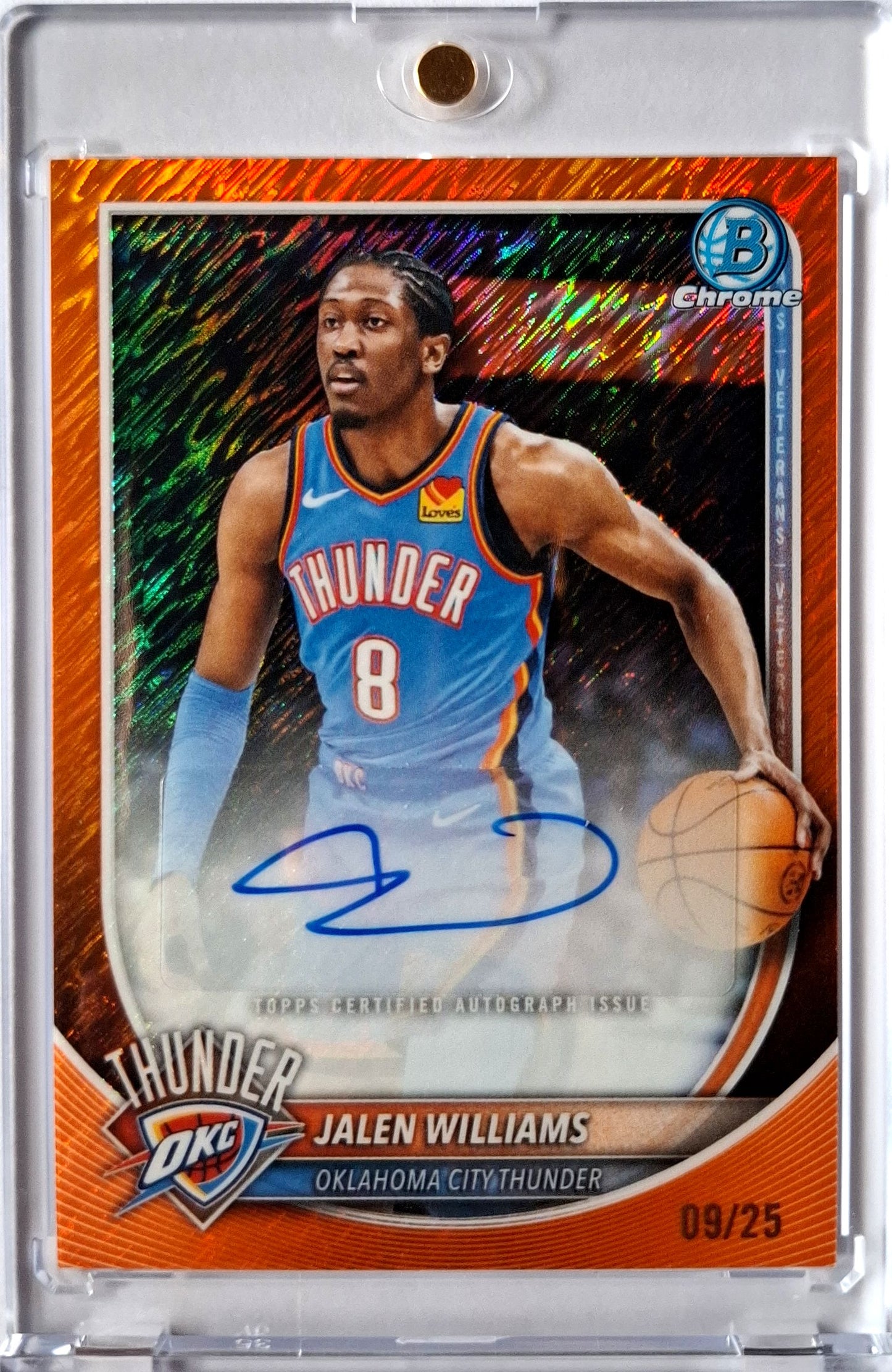 2025-26 Topps Bowman Chrome Orange Shimmer Refractor Jalen Williams Auto 09/25 OKC Thunder
