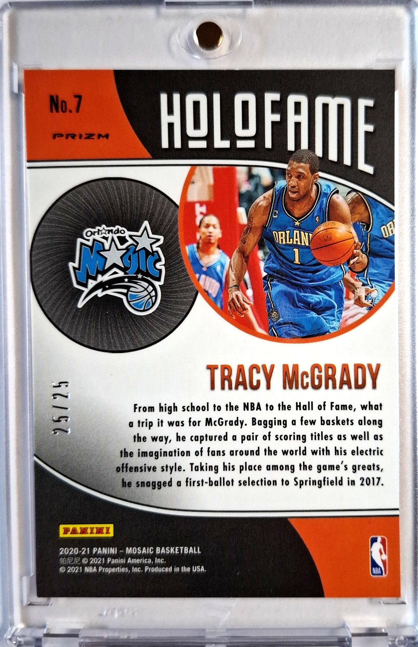 2020-21 Panini Mosaic Tracy McGrady Holofame Orange Prizm 25/25 Orlando Magic