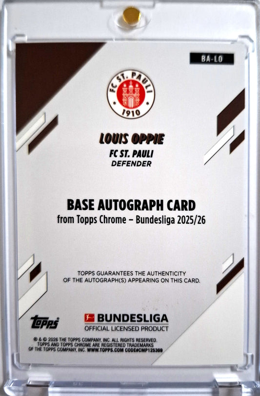 2025-26 Topps Chrome Bundesliga Autograph Toppsfractor Louis Oppie RC Rookie Auto 49/52 FC St. Pauli