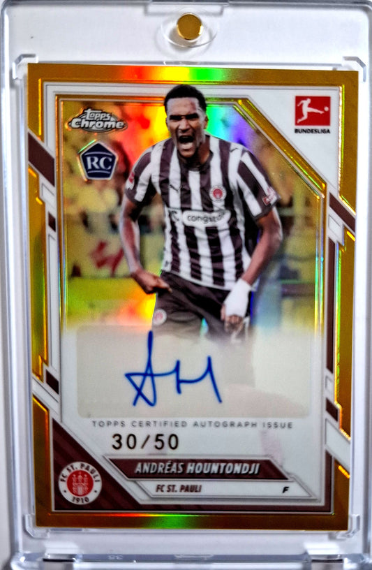 2025-26 Topps Chrome Bundesliga Autograph Gold Andreas Hountondji Rookie Karte 30/50 FC St. Pauli.