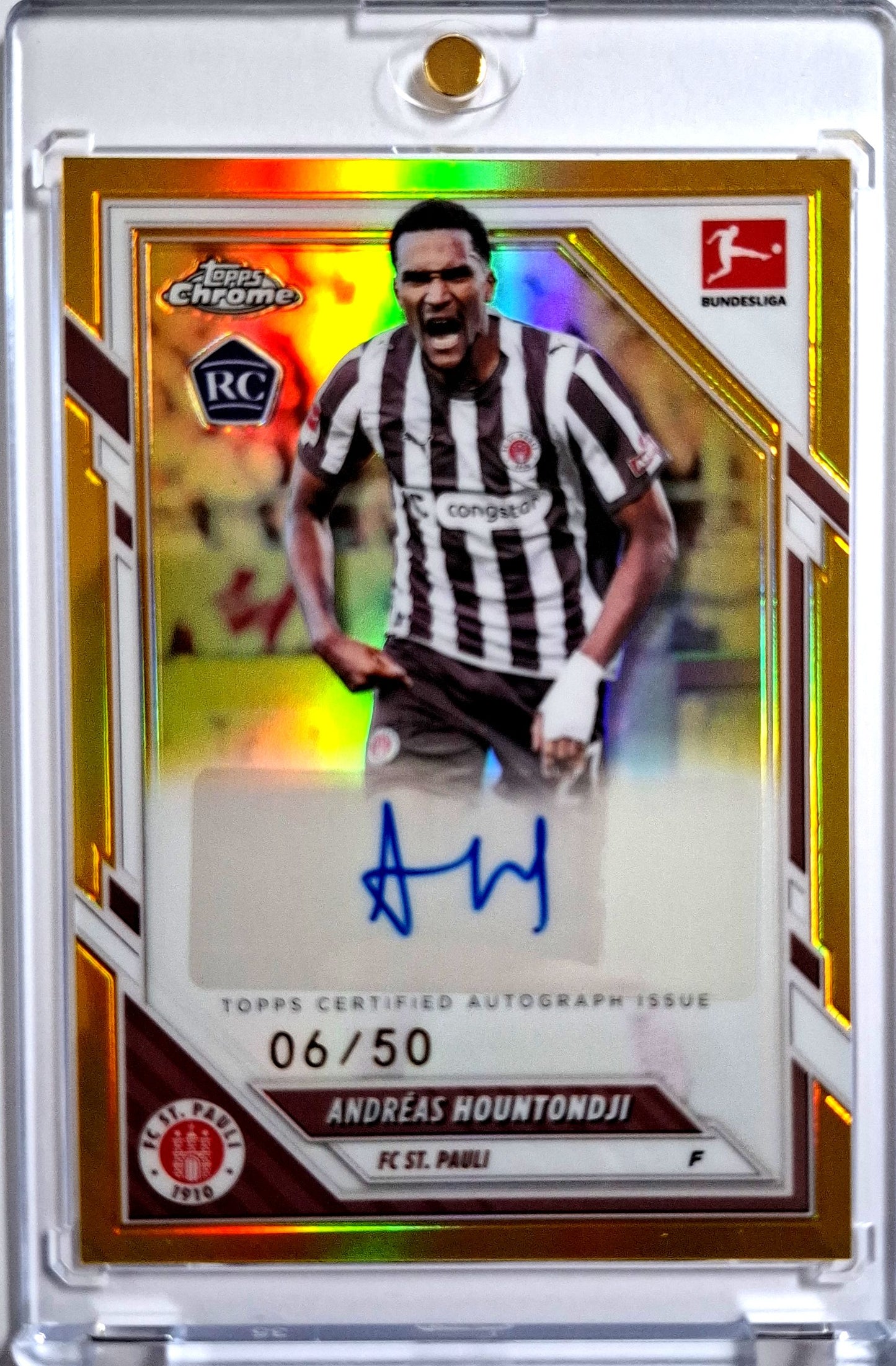 2025-26 Topps Chrome Bundesliga Autograph Gold Andreas Hountondji Rookie Karte 06/50 FC St. Pauli.