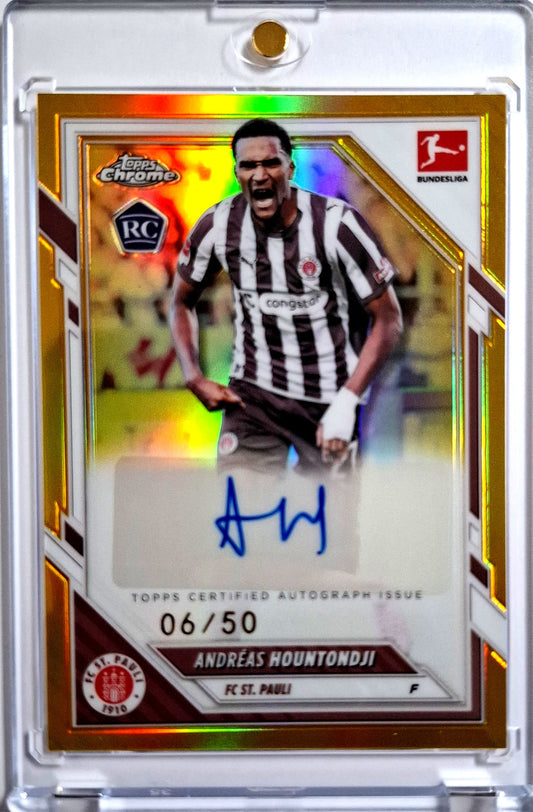 2025-26 Topps Chrome Bundesliga Autograph Gold Andreas Hountondji Rookie Karte 06/50 FC St. Pauli.