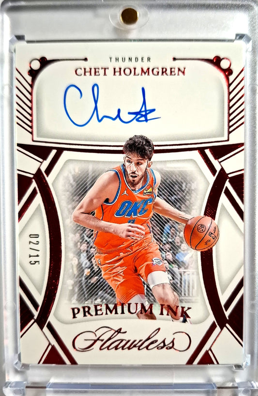 2023-24 Panini Flawless Premium Ink Chet Holmgren Autograph Karte 02/15 Oklahoma City Thunder.