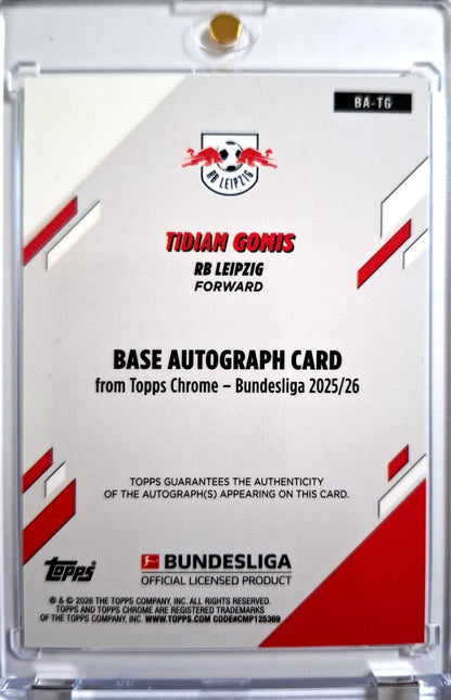 2025-26 Topps Chrome Bundesliga Autograph Green Tidiam Gomis RC Rookie 85/99 RB Leipzig