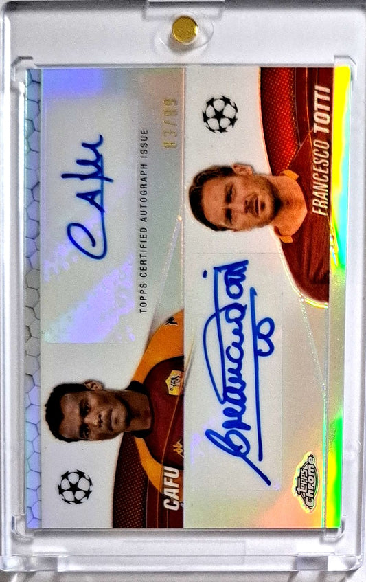 2023-24 Topps Chrome UCC Dual Autograph Cafu und Francesco Totti Karte 03/99 AS Roma.