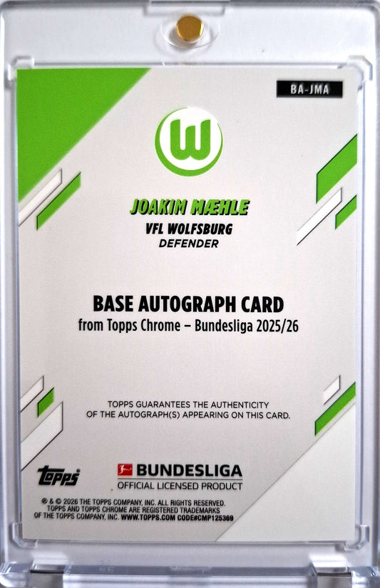 2025-26 Topps Chrome Bundesliga Autograph Purple Joakim Maehle Auto 29/75 VFL Wolfsburg