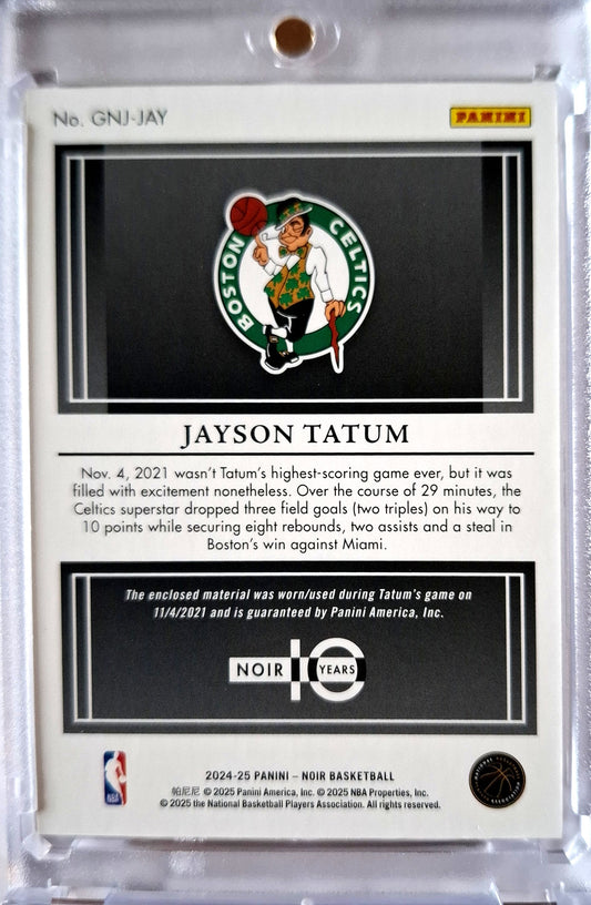 2024-25 Panini Noir Game Night Jerseys Jayson Tatum Patch 03/18 Game Worn Boston Celtics
