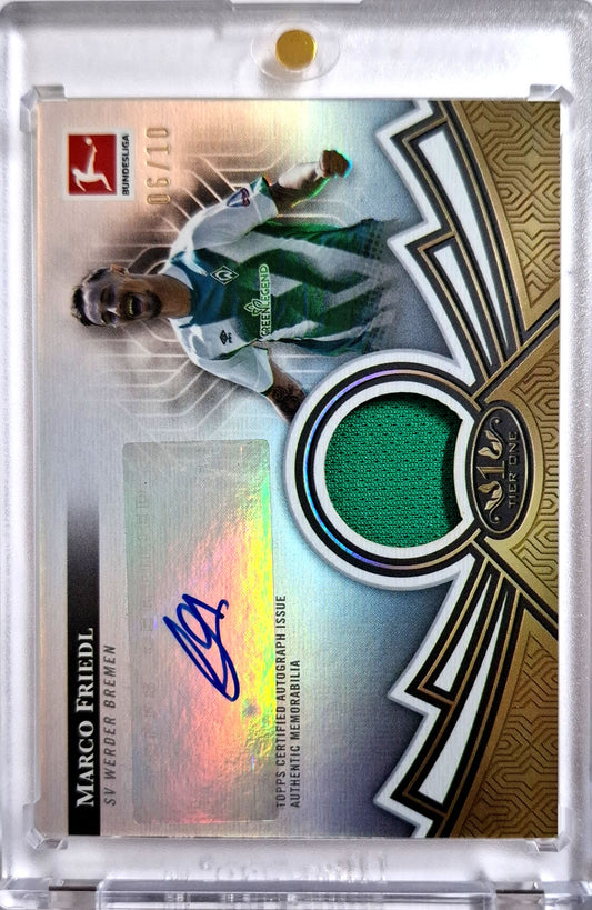 2022-23 Topps Tier One Bundesliga Autograph Relic Marco Friedl Auto Jersey Karte 06/10 Werder Bremen.