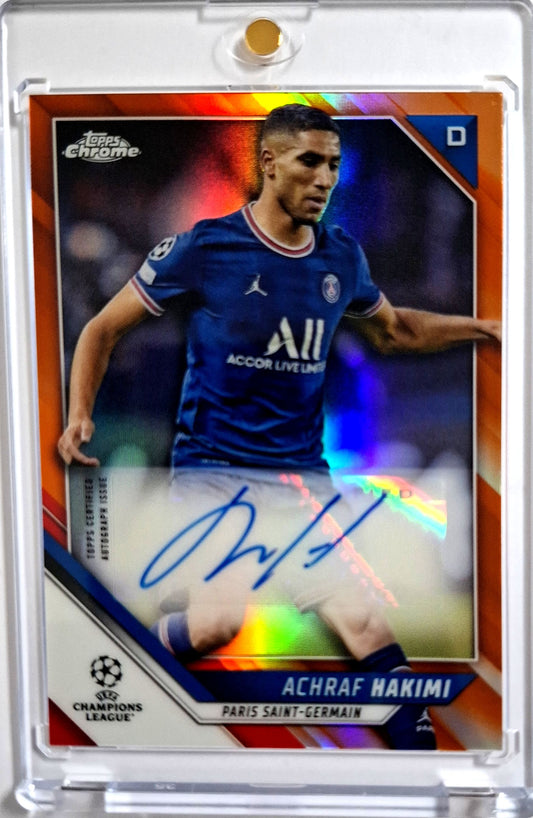 2021-22 Topps Chrome UCL Autograph Orange Refractor Achraf Hakimi Karte 23/25 Paris Saint-Germain.