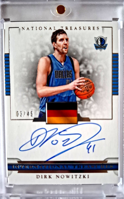 2016-17 Panini National Treasures International Treasures Dirk Nowitzki Auto Karte 03/49 Dallas Mavericks.