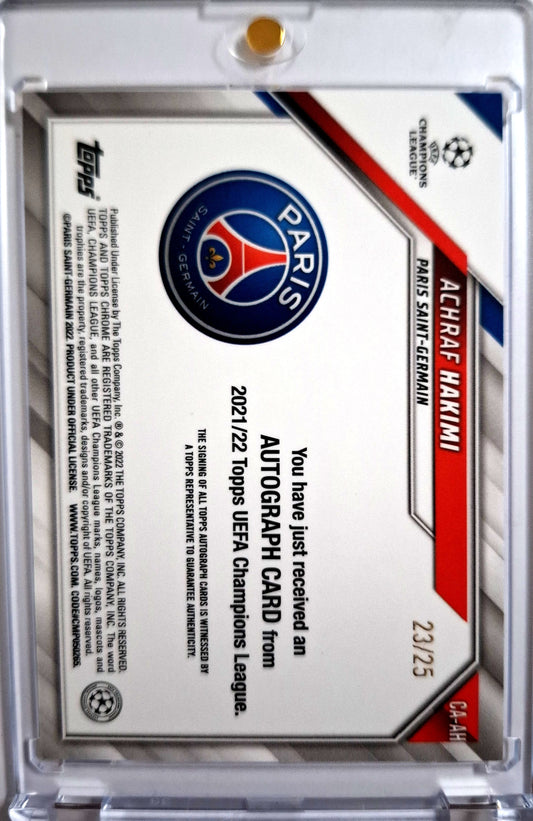 2021-22 Topps Chrome UCL Autograph Orange Refractor Achraf Hakimi Auto 23/25 RSG Paris Saint-Germain