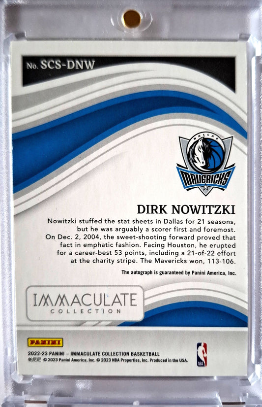 2022-23 Panini Immaculate Scorers Club Dirk Nowitzki Auto 04/25 Dallas Mavericks