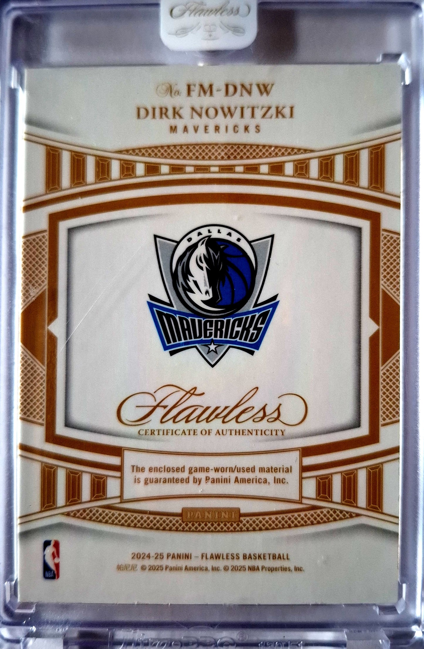 2024-25 Panini Flawless Memorabilia Dirk Nowtzki Patch 1/5 Game Worn Dallas Mavericks Sealed