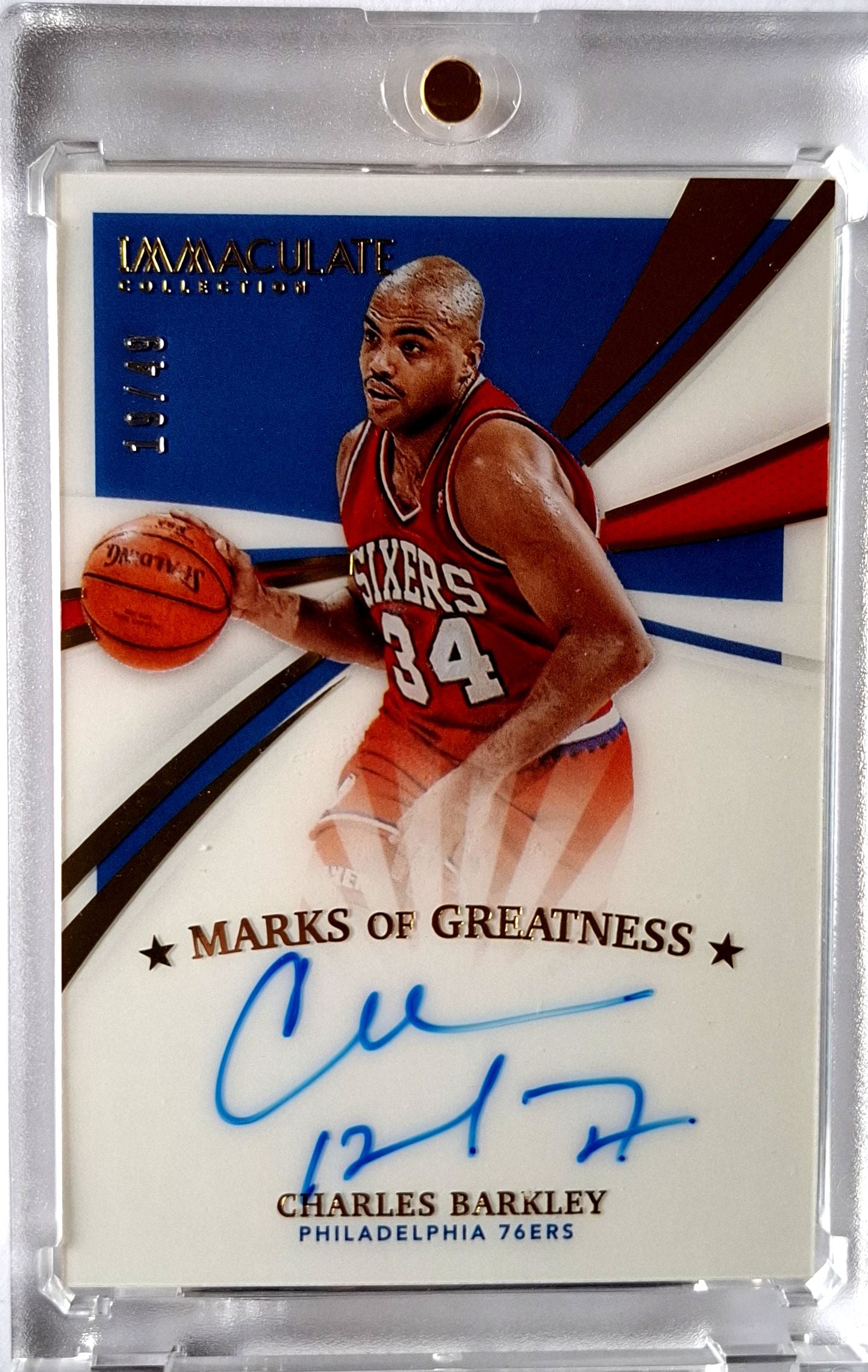 2020-21 Panini Immaculate Marks of Greatness Charles Barkley Auto 19/49 Philadephia 76ers