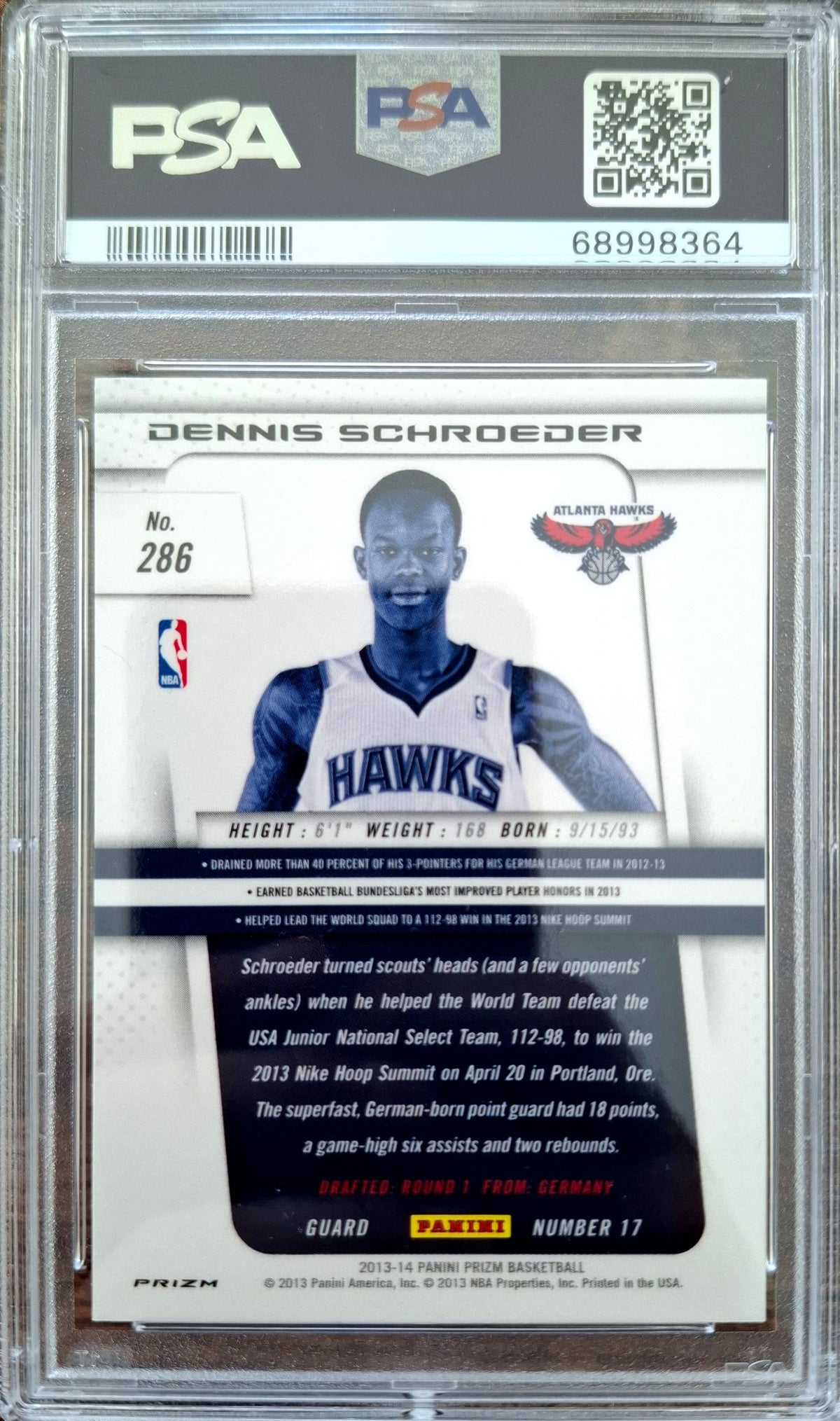 2013-14 Panini Prizm Red Prizm Dennis Schröder RC Rookie PSA 8 Atlanta Hawks