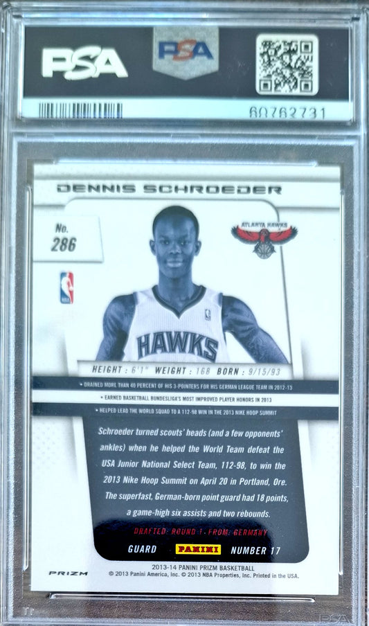 2013-14 Panini Prizm Blue Prizm Dennis Schröder RC Rookie PSA 8 Atlanta Hawks