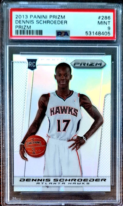 2013-14 Panini Prizm Silver Prizm Dennis Schröder RC Rookie PSA 9 Mint Atlanta Hawks.