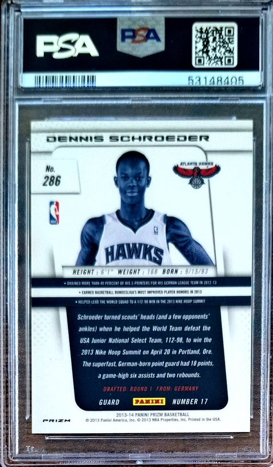 2013-14 Panini Prizm Silver Prizm Dennis Schröder RC Rookie PSA 9 Atlanta Hawks