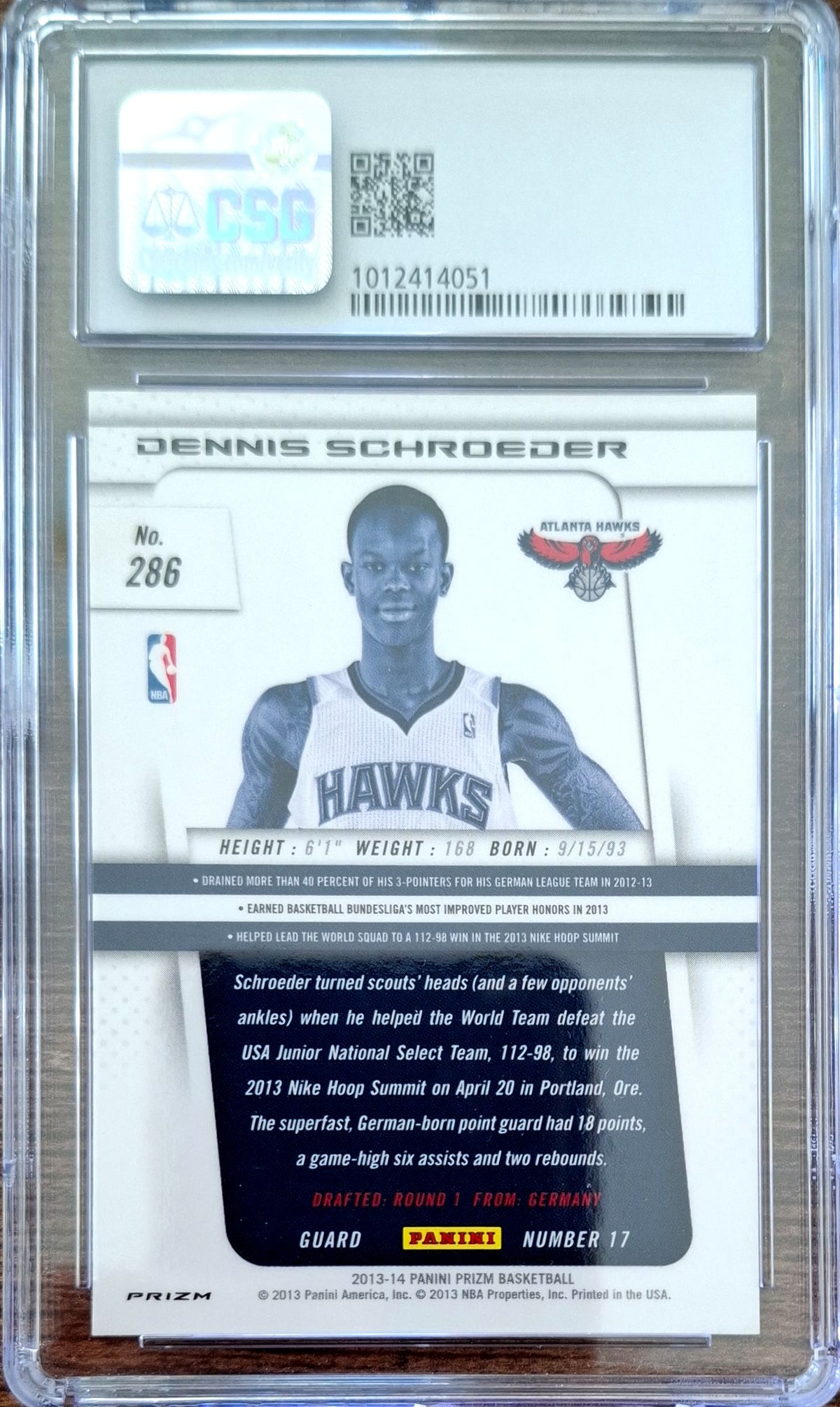 2013-14 Panini Prizm Silver Prizm Dennis Schröder RC Rookie CSG 9 Atlanta Hawks