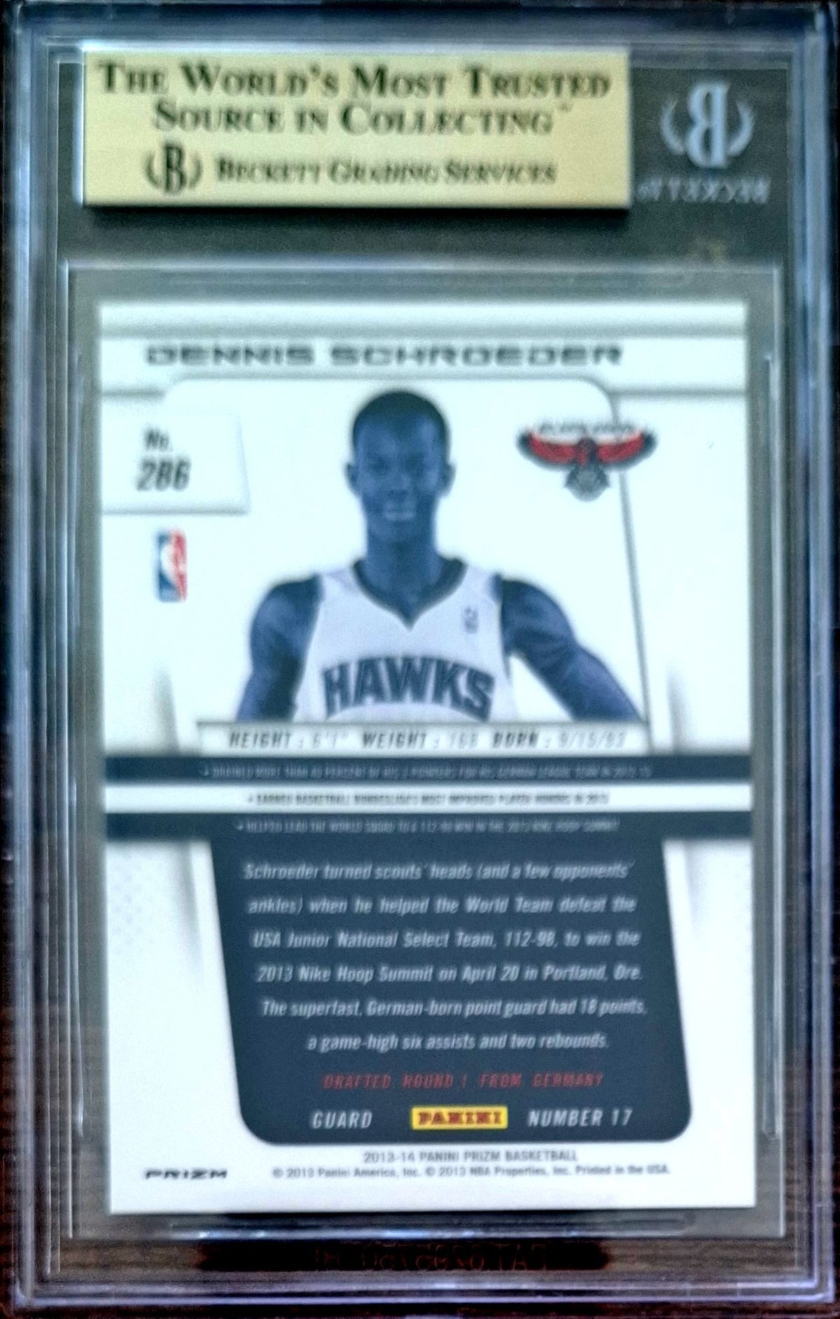 2013-14 Panini Prizm Silver Prizms Dennis Schröder RC Rookie BGS 9.5 Atlanta Hawks