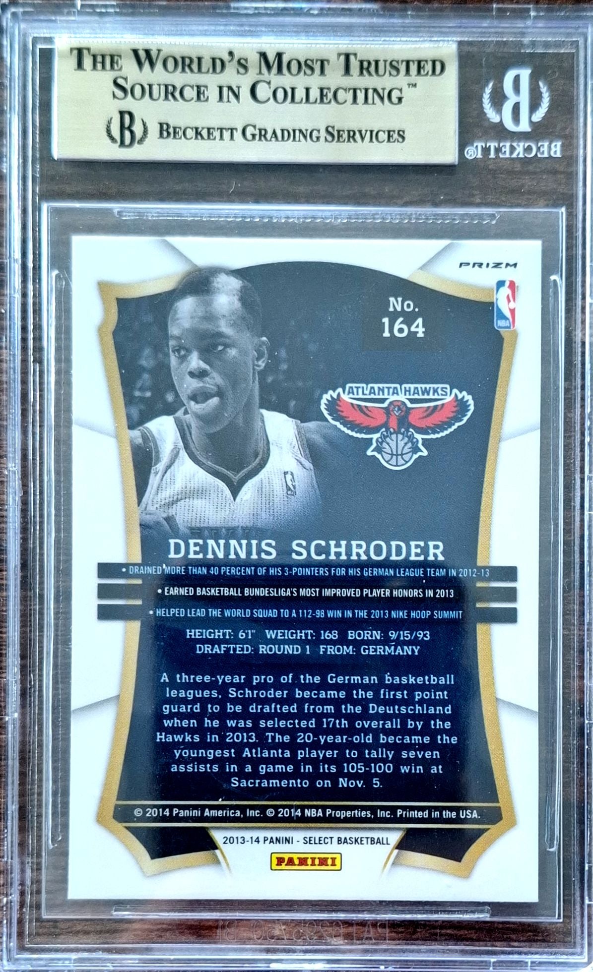 2013-14 Panini Select Silver Prizm Dennis Schröder RC Rookie BGS 9.5 Atlanta Hawks