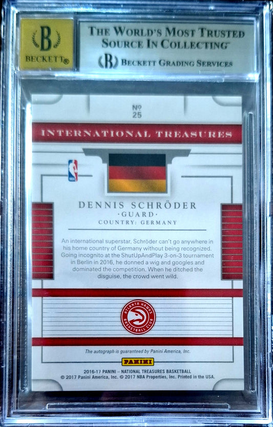 2016-17 Panini National Treasures International Treasures Bronze Dennis Schröder 23/25 BGS 8.5 Auto 10 Atlanta Hawks