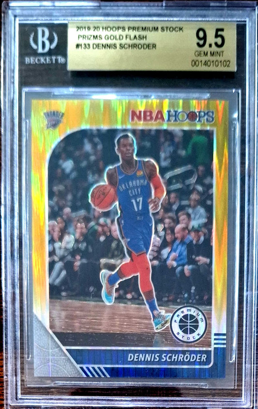 2019-20 Panini Hoops Premium Stock Prizm Gold Flash Dennis Schröder Karte 06/10 BGS 9.5 Gem Mint Oklahoma City Thunder.
