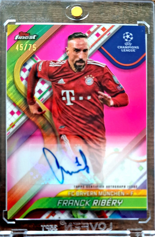 2024-25 Topps Finest UCC Pink Refractor Franck Ribéry Auto Karte 45/75 FC Bayern München.