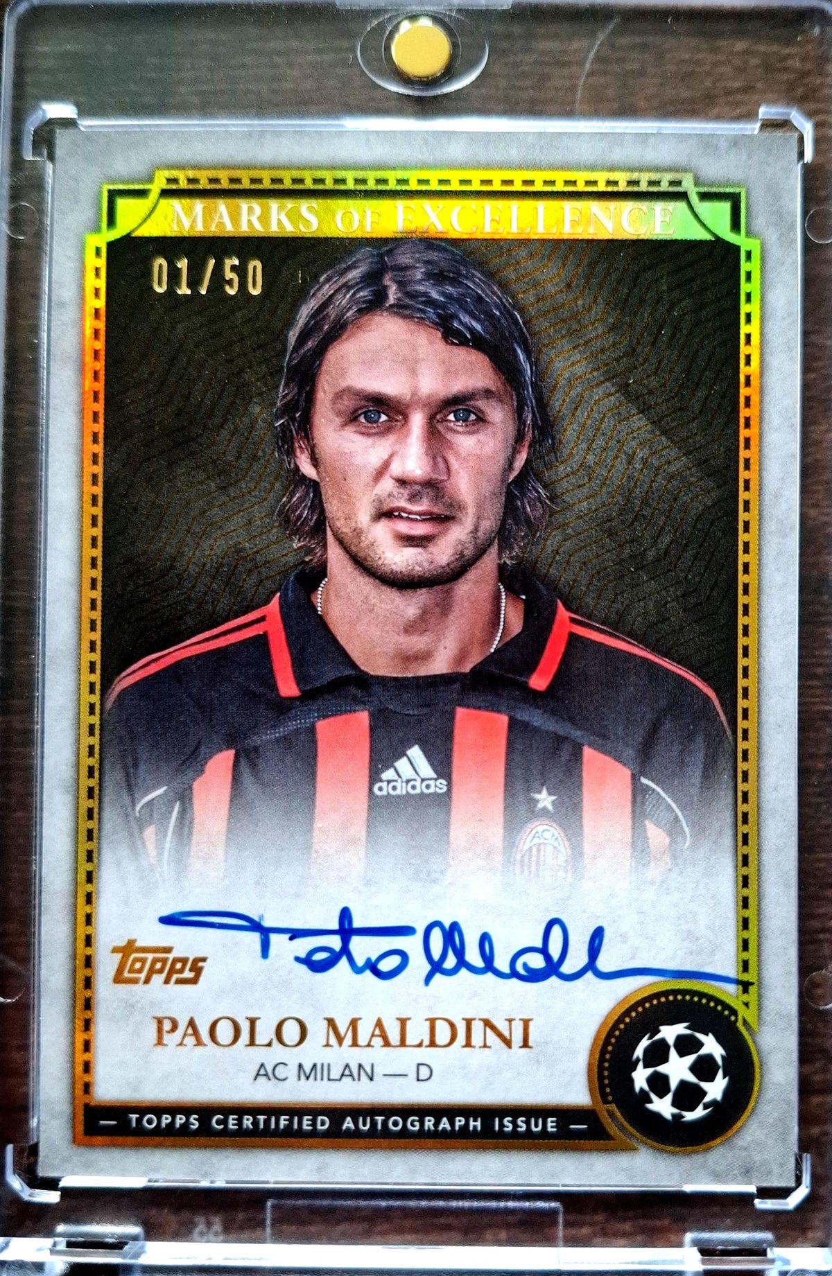 2024-25 Topps Chrome UCC Marks of Excellence Paolo Maldini Auto Karte 01/50 AC Milan.