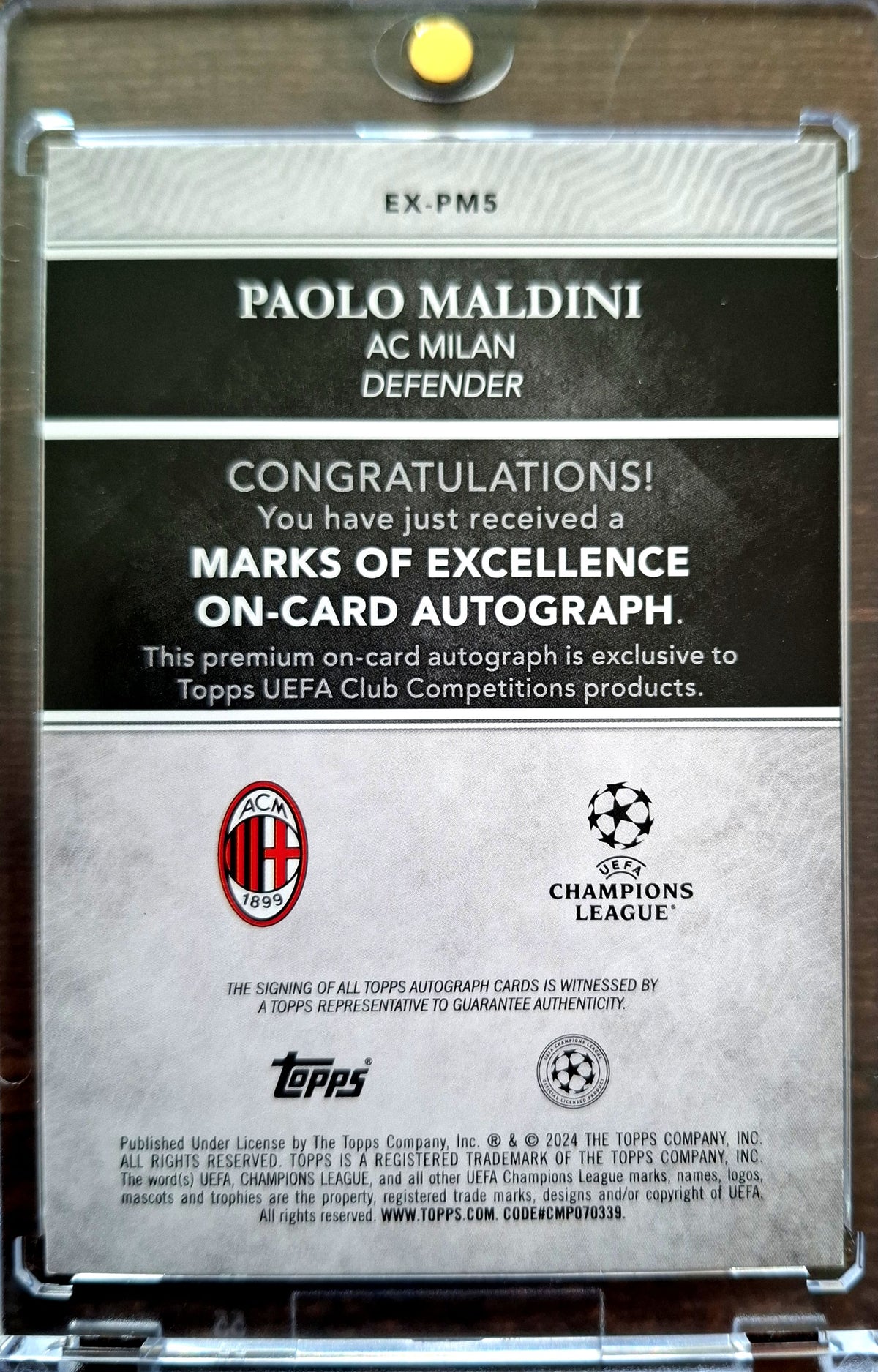 2024-25 Topps Chrome UCC Marks of Excellence Paolo Maldini Auto 01/50 AC Milan