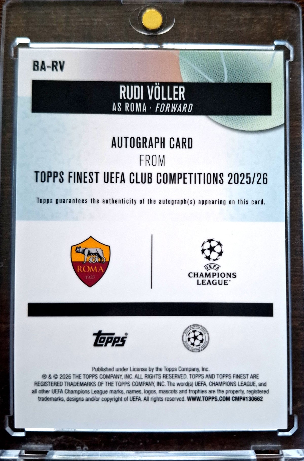 2025-26 Topps Finest UCC Orange Rudi Völler Auto 03/25 AS Roma