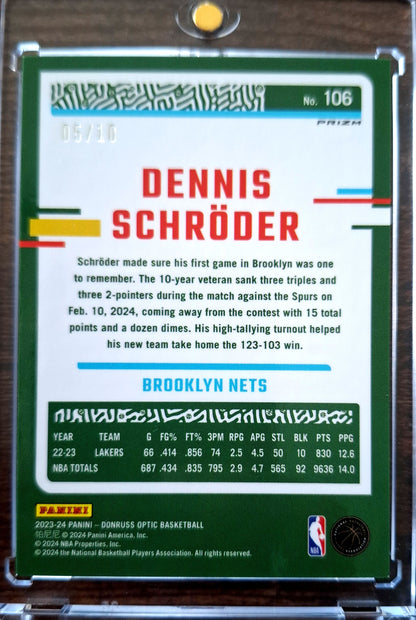 2023-24 Panini Donruss Optic Disco Gold Prizm 05/10 Dennis Schröder Brooklyn Nets