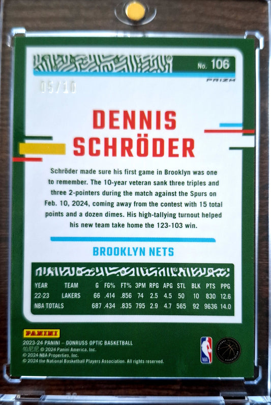 2023-24 Panini Donruss Optic Disco Gold Prizm 05/10 Dennis Schröder Brooklyn Nets