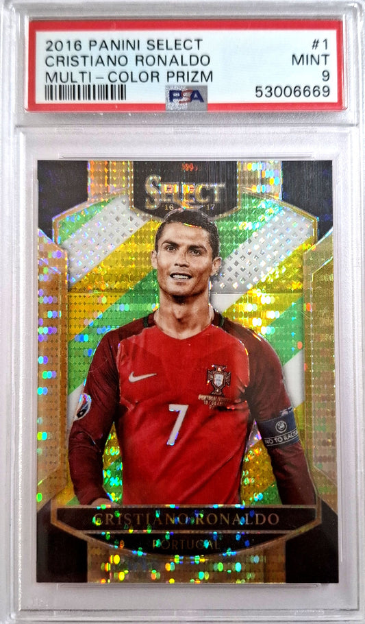 2016-17 Panini Select Soccer Multi-Color Prizm Cristiano Ronaldo SP PSA 9 Karte Portugal.