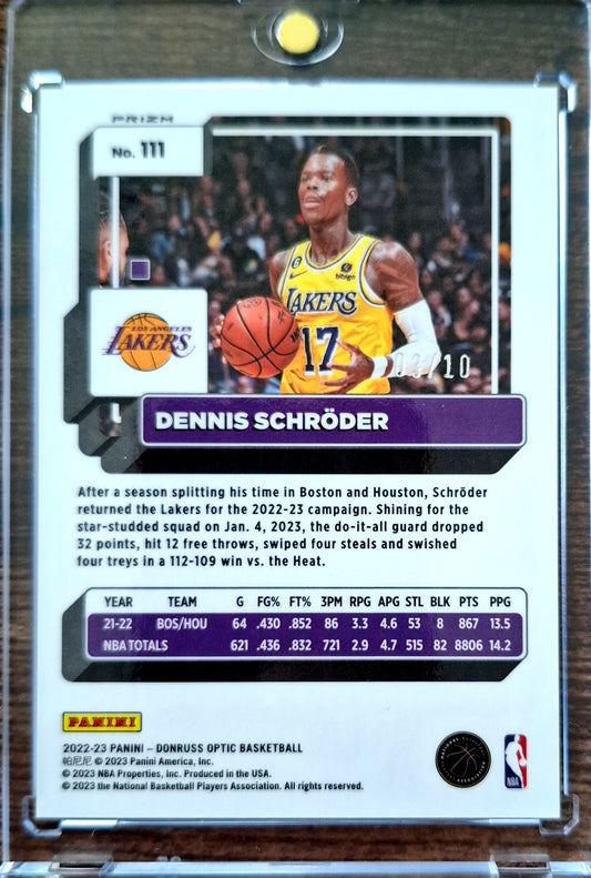 2022-23 Panini Donruss Optic Gold Prizm 03/10 Dennis Schröder Los Angeles Lakers