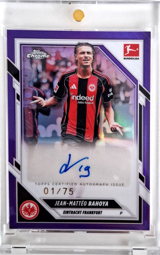 2025-26 Topps Chrome Bundesliga Jean-Matteo Bahoya Purple Refractor Auto 01/75 Eintracht Frankfurt