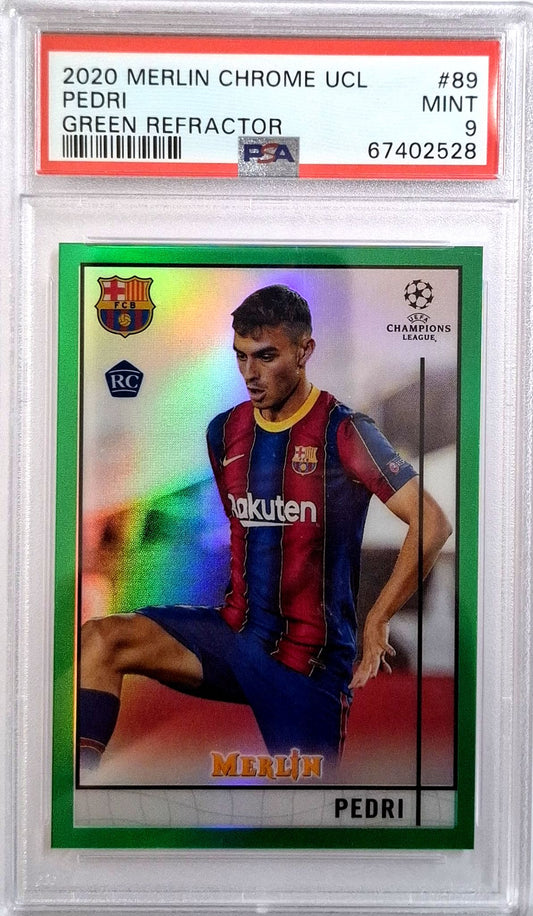 2020-21 Topps Merlin Chrome Green Refractor Pedri RC Rookie Karte 41/99 PSA 9 FC Barcelona.