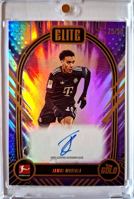 2025-26 Topps Bundesliga Gold Elite Jamal Musiala Auto Karte 25/50 FC Bayern München.