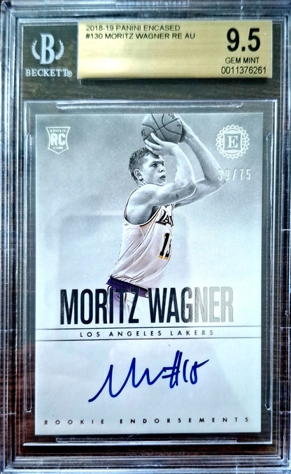 2018-19 Panini Encased Rookie Endorsements Moritz Wagner RC Rookie Auto Karte 39/75 BGS 9.5 Gem Mint Los Angeles Lakers.