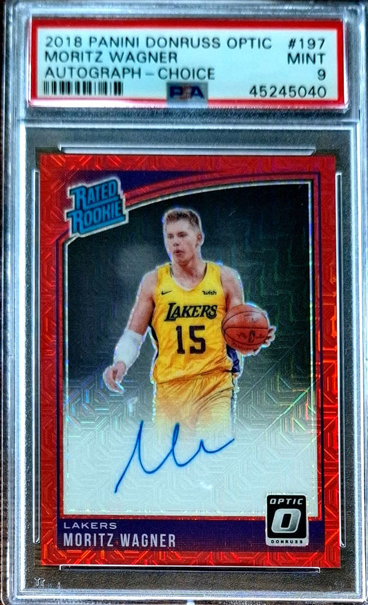2018-19 Panini Donruss Optic Rated Rookie Autograph Red Choice Moritz Wagner RC Auto PSA 9 Mint Los Angeles Lakers.